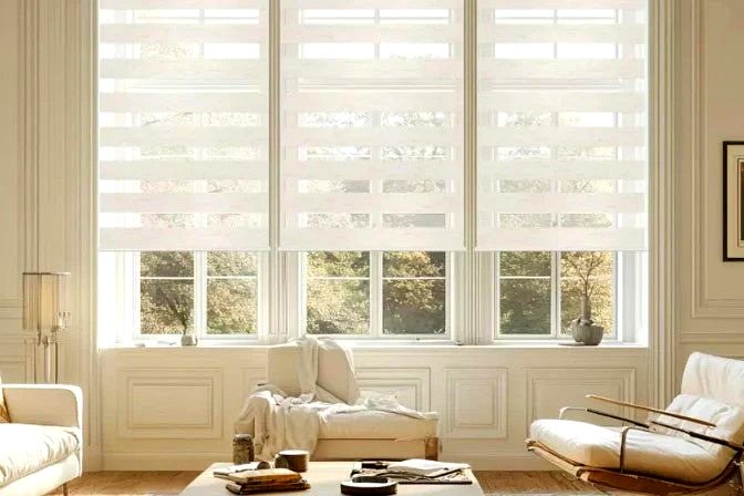 Zebra blinds in a bright modern living room